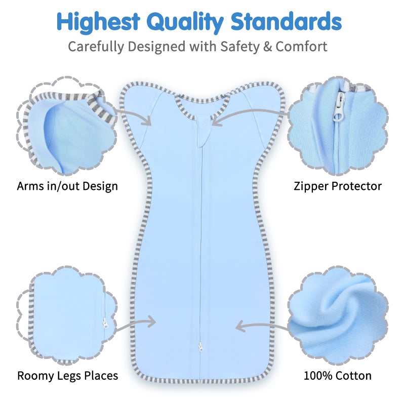Roksuma Transition Swaddle, Baby Sleep Sack 3-6 Months Arms up Swaddle 2-Way Zipper 100% Cotton Arms in/out, 0.8 Tog Baby Swaddle Newborn Sleep Sack for Boy Girl, 2-Pack Transitional Swaddle Sack (Medium) - Image 5